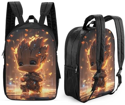 XJmoney Baby Groot Casual Daypack Rucksäcke Doppelseitige Schultasche für Mädchen Jungen High College Teenager Rucksack Männer Frauen Reisen Laptop Rucksack College Büchertasche 17 Zoll