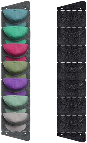 YUDAWN Cap Halterung Wand, 2 Stück Baseball Kappen Halterung Faltbar Kappenhalter Wand Baseball Cap Halterung Organizer Hutständer Wandhalterung mit 7 Taschen (Schwarz, Grau)