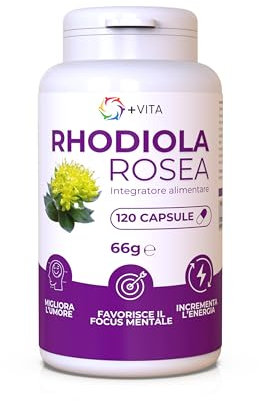 +VITA® Rhodiola Rosea Naturale Forte Integratore Rodiola Rosea per Stanchezza Concentrazione Stabilizzatore dell'Umore 120 Capsule Made in Italy