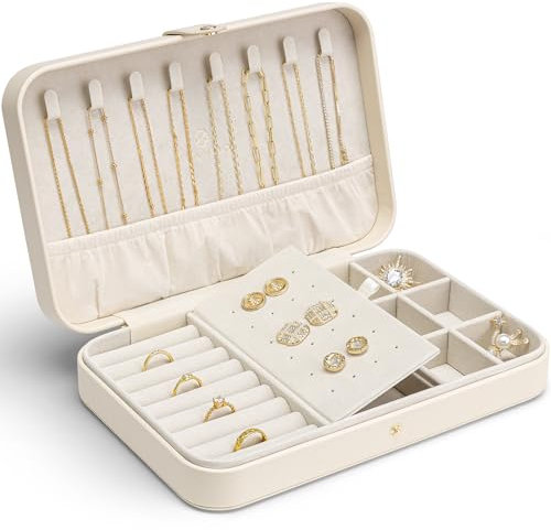 Vlando Schmuckkästchen Modern Middle, Schmuckaufbewahrung Damen Frauen Geschenk, Schmuckkasten Leder, Schmuck Organizers für Ohrringe Ringe Halsketten Armband, Geschenk Teenager