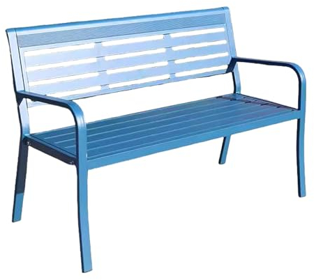 Gartenbank Metall, Aluminium Parkbank, Ruhebank für 2-3 Sitzer, Vintage Sitzbank mit Rückenlehne Armlehne für Garten, Balkon und Terrasse Gartenmöbel,Blau