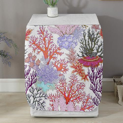 Highdi Funda de Lavadora Cubierta Exterior - Adapta a la Mayoría de Lavadoras y Secadoras de Carga Frontal Protector Solar a Prueba de Polvo (Arrecife de Coral,L Capacidad 10.5~12 KG)