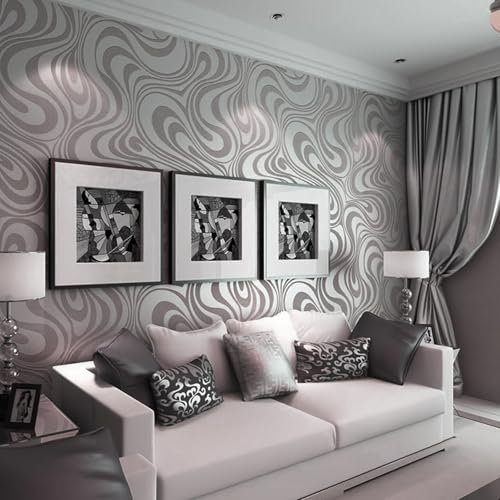 Baketron Modern Silver Grey Geometric Wallpaper Murals Abstract Stripe Wallpaper Galaxy Glitter Textured Wall Paper Roll for Living Room Bedroom Adults Teenager Feature Wall