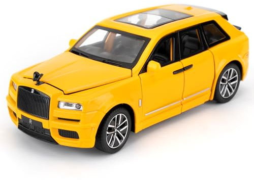 imtfzct 1/32 Rolls-Royce Cullinan Modellauto, Spielzeugauto mit Sound- und Lichtfunktion, Kinderspielzeug Modellauto mit Pull Back Funktion, Modellauto in Sammlerqualität, Geschenk für Kinder (gelb)