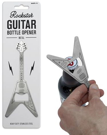 Suck UK Guitar Bottle Opener - Heavy Duty Stainless Steel Flat Bar Blade | Beer Cap Remover | Pub & Home Bar Accessory | Pocket Size Kitchen Gadgets | Novelty Gift for Men & Music Lovers | Metal Rock