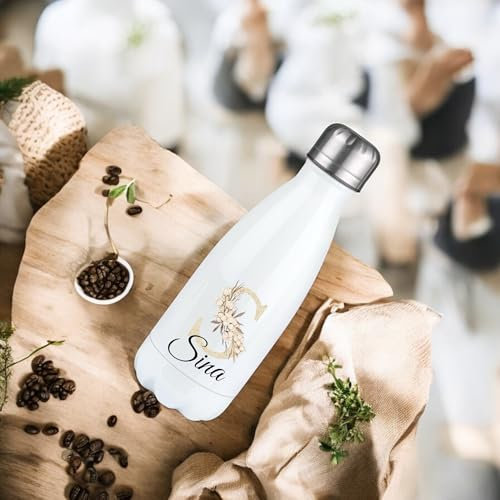 Edelstahl Trinkflasche personalisiert „Name und Anfangsbuchstabe“ – ca. 350ml-500ml-750ml Thermoflasche Isolierflasche | Geschenke für Frauen Männer Kinder Geburtstag Schule Sport (Größe S (350ml))