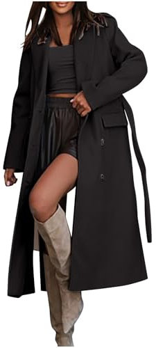 Damen Jacke Langer Trenchcoat für Damen, übergroß, zweireihig, Mantel, Oberbekleidung mit Gürtel, Herbstmode 2024 Frauen Jacke Herbst Leichte Jacke Damen Winter (Black, L)