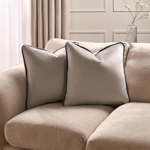 OHS 2 Pack Cushion Covers 45 x 45cm, Super Soft Matte Velvet Piped Edge Design Decorative Throw Pillow Covers with Hidden Zipper For Sofa Bed Livingroom, Grey