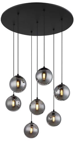 GLOBO Pendellampe Hängeleuchte Esszimmerlampe LED Glaskugeln rauch 7 Flammig H 120 cm