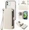 Phone Case for iPhone 12 Pro iPhone12 6.1 Zipper Wallet Detachable Cell Cover with Tempered Glass Screen Protector Crossbody Lanyard Strap Flip Card Holder Slot iPhone12pro 5G i 12s 12pro White