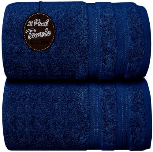 Wholesale Trade Dealz Pack of 1 & 2 Extra Large Jumbo Bath Sheet 100 X 200cm 100% Egyptian Cotton Super Soft Quick Dry Body Wrap Beach Towels XL Bath Towels 600-GSM (2, Royal Blue)