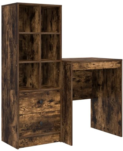 vidaXL Schreibtisch mit Schubladen mit Regal 2 pcs Geräucherte Eiche, Moderner Schreibtisch, robuster Arbeitsplatz, praktisches Möbelstück für Zuhause, ideal zum Arbeiten