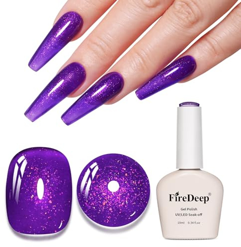 Firedeep 10ml Hema Free Glitter Gel Nail Polish Soak Off Long Lasting Purple Gel Polish Salon DIY at Home Gift for Women 1Pcs