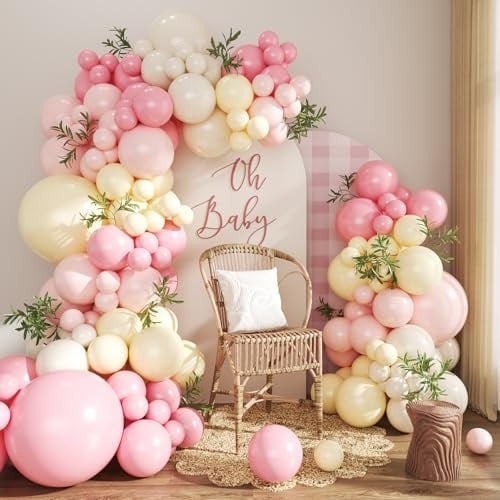 Kit d'arche de ballons rose et jaune pastel, rose clair, jaune, sable blanc, ballons pour anniversaire, fête prénatale, fête prénuptiale, mariage, décoration de fête sur le thème de l'ours d'abeille
