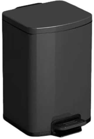 Stainless Steel Pedal Bin, 15L Waste Bin with Slow Drop Closing Lid - Slim Rubbish Basket for Bathroom, Kitchen, Office