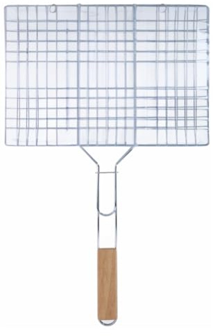 alpina Grillkorb 35x24 cm - Grillkorb mit Holzgriff - Grillzubehör für Fleisch und Gemüse - Silber