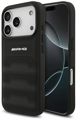 CG MOBILE AMG Lederhülle mit geprägten Linien und Logo für iPhone 17 Pro (Schwarz)
