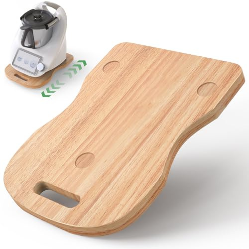 Planche Coulissante pour Thermomix TM6/TM5 & Machine à Café, Plateau Slider en Chêne avec Roulettes à Double Bille Poignée et Base Antidérapante, Support pour Déplacement Facile en Cuisine, Bois clair