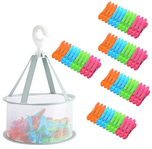 60Pcs Clothes Pegs with a Washing Basket, Extra Strong Plastic Laundry Pegs, Non-Slip Washing Peg for Socks Underwear Scarves, Windproof Clothes Peg for Home and Garden
