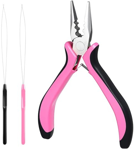 3 Hole Microring Extensions Zubehör, Extensions Entferner – Set mit Zange und 2 Extensions-Applikatoren für Applikation und Entfernung, in Rosa