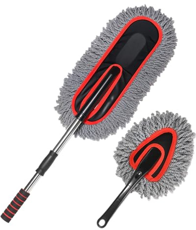 Cepillo de Lavado de Coche | Plumero de Limpieza Extensible | 2 Herramientas para Detalles automáticos | Mopa de Microfibra sin arañazos para Exteriores, Interiores y domésticos