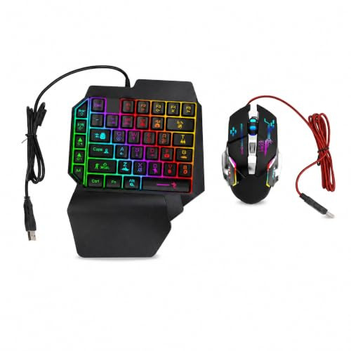 Fabater Einhändige Gaming-Tastatur und -Maus-Kombination mit Gaming-Maus-Konverter, LED-Licht, Kabelgebundene Tastatur mit und Konverter, Handy-Spieltastatur-Adapter,