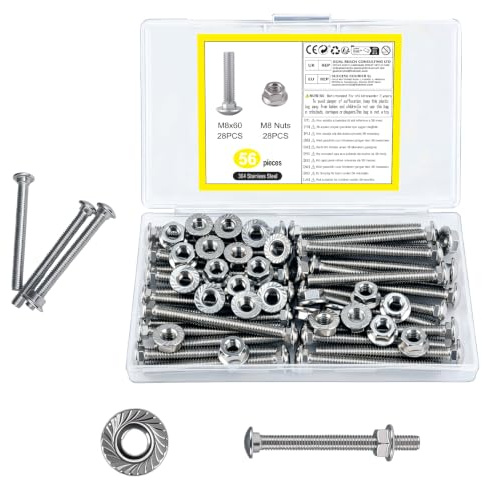 28 Pz M6 x 60 mm Viti a Testa Tonda, Bulloni per Carrozze | Bullone Carrello in Acciaio Inox, Vite a Testa Piatta, Bulloni a Piatta Tonda con Dadi Flangiati Esagonali