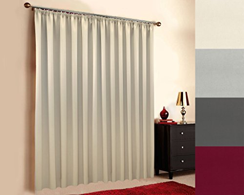 Sun World Hochqualitativer schwer entflammbarer Verdunkelungsvorhang nach Maß in Übergröße (M1 und B1 Zertifikat), XXL, Überbreite, Kräuselband, Schlaufen, Gardinen nach Maß, Beige (280x350cm, HxB)