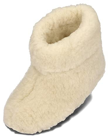 BeComfy Warme Hausschuhe Damen Herren Hüttenschuhe aus Schafwolle (Creme, EU Schuhgrößensystem, Erwachsene, Numerisch, M, 40)