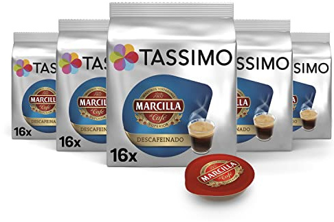Tassimo Cápsulas Marcilla Café Descafeinado | 80 Cápsulas Compatibles con Cafetera Tassimo - 5PACK - Amazon Exclusive