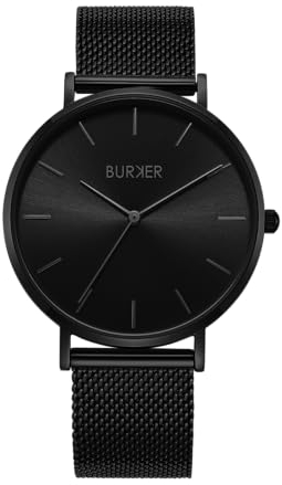 BURKER Damenuhr Ruby Damen Armbanduhr Rond Klassisch Analog Wasserdicht 3 ATM Geschenk für Frauen Geburtstag Valentinstag - Milanaise-Armband - Schwarz Mesh - 38 mm