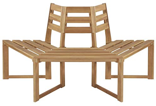 Festnight Baumbank Gartenbamk Holzbank Sitzbank | Parkbank Halbsechseckig Bank aus Massives Akazienholz | Holz Gartenmöbel 160 x 80 x 86 cm