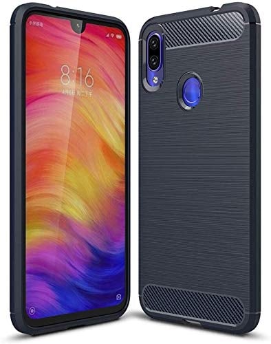 König Design Handyhülle kompatibel mit Xiaomi Redmi Note 7 / Redmi Note 7 Pro Silikon Case Hülle Sturzsichere Back-Cover Handyhülle - Carbon - Blau