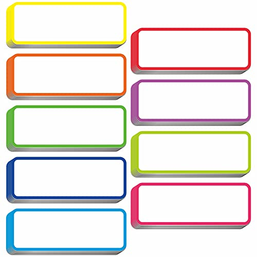 54 magnetische und trocken abwischbare, wiederverwendbare Namensetiketten, Namensschilder, Regenbogen Neon-Sticker in 9 Farben für Whiteboards, Spind, Kühlschrank, Schule, Büro oder Zuhause