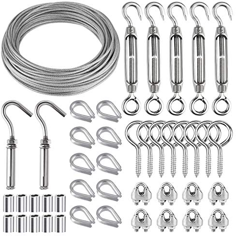 CHRORINE 44 Pcs Garden Wire para plantas trepadoras 30M Garden Wire Rope Kit 304 Acero inoxidable M5 Tensor tenso del tensor