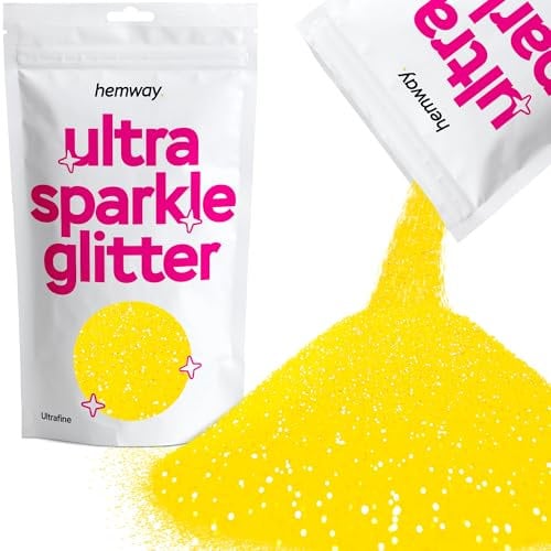 Hemway Ultra Sparkle Glitter - Fluorescent Yellow | Ultrafine Metallic Flakes for Resin & Epoxy Crafts | Supplies for Tumblers, Festival, Hair, Face, Body, Eye & Nail Art Decoration | 100 g