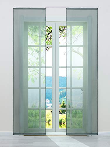 ESLIR Schiebegardinen Voile Flächenvorhänge Set 2er Gardinen mit Klettband Schiebevorhang Transparent Vorhang Uni Grau BxH 57x145cm 2 Stück
