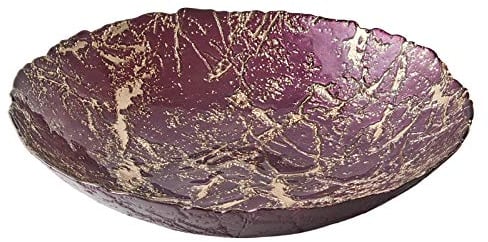 Anton Studio Designs - Gold Marble Bowl - Diameter 33 cm - Gold and Purple Decorative Glass Bowl for Home and Holiday Decoration