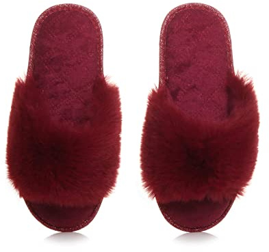 AJVANI fluffy indoor sandals peep toe slippers slides size x-large