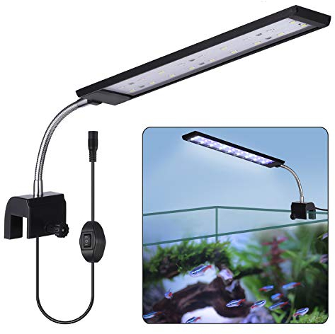 KWOKWEI LED Aquarium Licht, Clip-on Aquarium Lampe mit Weiß und Blau Licht, 10W LED Aquarienleuchte mit verstellbarem Halter, 27LEDs Fische Tank Beleuchtung für Aquarium, Zisternen