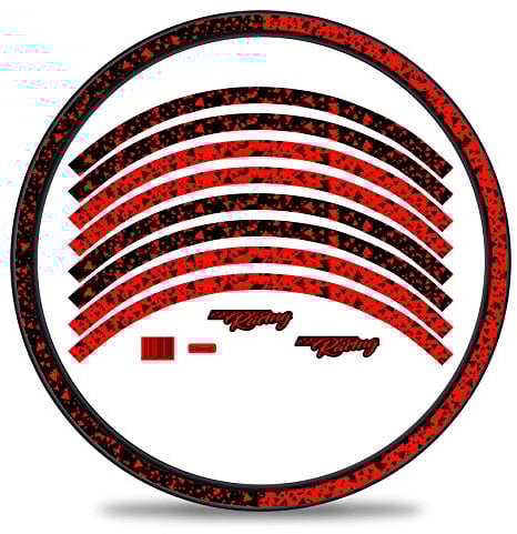 16-teiliges Set Felgenrandaufkleber Sticker für Fahrrad Felgen im 2 Face Design Komplett Set für 27 29 für Rennrad Mountainbike MTB Laufrad RX030 (Neon Rot, Glanz)