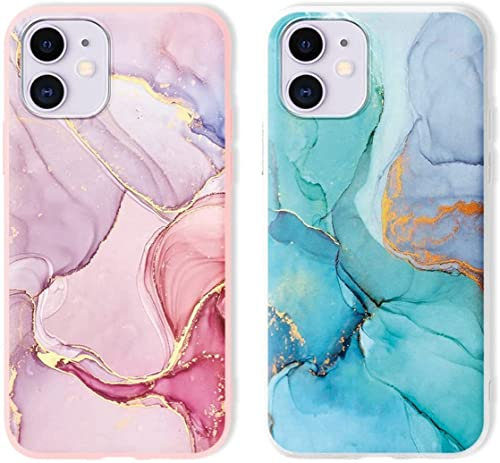 Yoedge Schutzhülle für iPhone 11, Rosa und Weiß, Silikon, Motiv Zeichnung, ultradünn, stoßfest, Gel, TPU, weich, Bumper Cover Case für iPhone 11 6,1 Zoll, Marmor