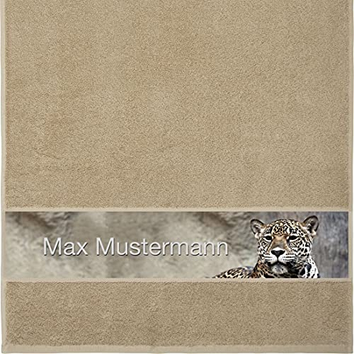 Manutextur Personalisiertes Leopard-Handtuch - Beige, 50x100 cm, Baumwolle