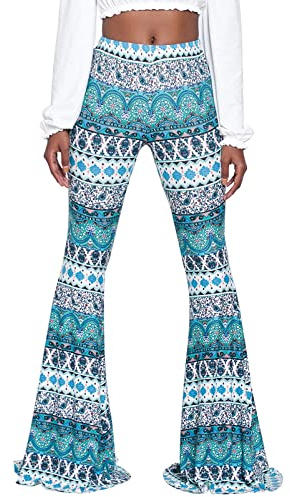 Nuofengkudu Damen Schlaghose Hochbund Push up Stretch Bequeme Lange Schlag Hosen Weite Leggins Tights Freizeit Einfarbig Haushose Yogahose Classic Flared Pants Pyjamahose(Türkisfarben,L)
