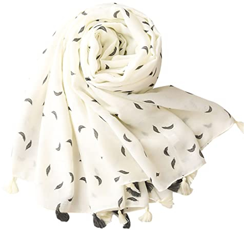 FAIRYGATE Schal Musselin Damen Oversize Halstuch Deckenschal mit Fransen XXL Schals mit Quasten Polka Dot Print Weiß Lange Stola Große Tücher und Wickel Einfacher Stil Tuch 24225