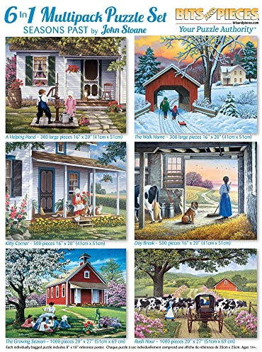 Bits and Pieces – 6-in-1 Multi-Pack 300, 500, and 1000 Piece Jigsaw Puzzles for Adults – Seasons Jigsaw Puzzle Set Bundle by Artist John Sloane, Completed Puzzle Size: 18 x 24