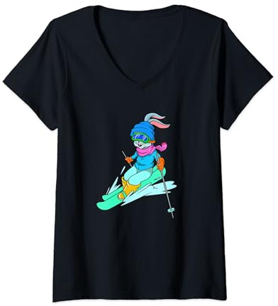 Comic Hase fährt Ski T-Shirt mit V-Ausschnitt