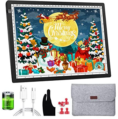 OOWOLF Leuchttisch A4 LED Mit USB-Kabel, Kontinuierlich Dimmbare Helligkeit, 5mm Ultra Slim 4 PCS-Magnetstifte, 8900K Zum Skizzieren, Kopieren, Zeichnen