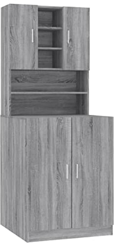 vidaXL Armario para Lavadora Cuarto de Baño Aseo Inodoro Secadora Estantería Estante Muebles Colada Almacenaje Madera Contrachapada Gris Sonoma