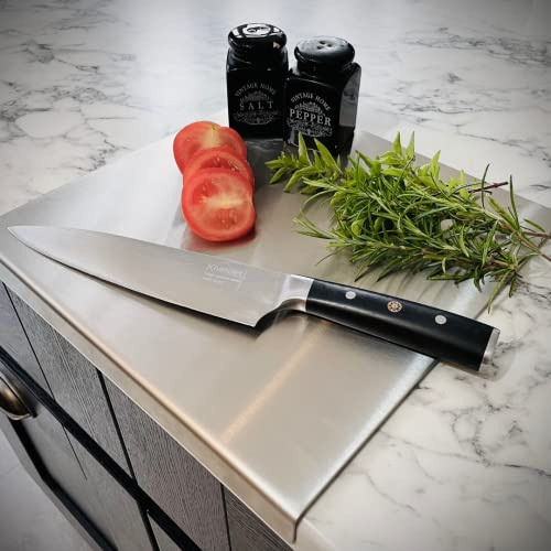 Satin Stainless Steel Folded Edge Worktop Saver, Counter Protector, Chopping Board + Hot Pan Stand 400mm Wide x 300mm Deep